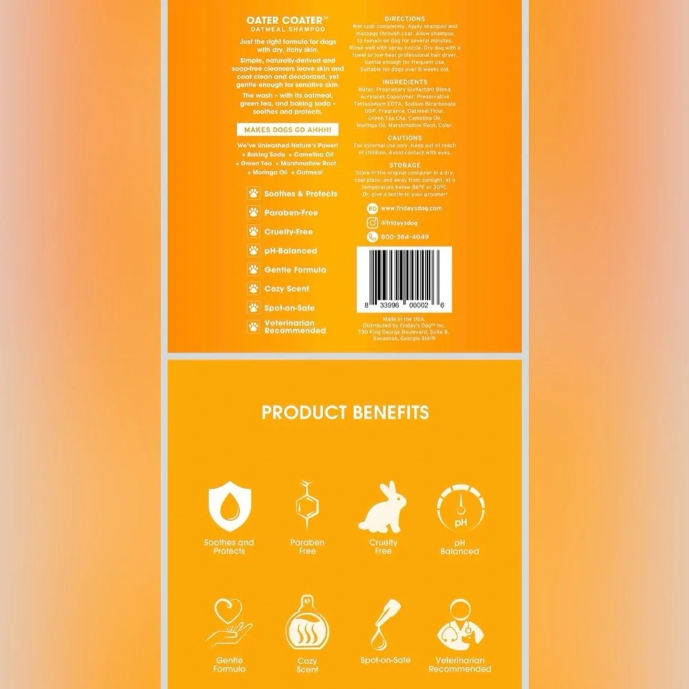 Friday’s Dog Shampoo 12oz Oater Coater Vitamins Cruelty Free Almond Honey Scent